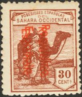 DEPENDENCIAS POSTALES ESPAÑOLAS. Sáhara. * MH 41Ahhcc 30 Cts Castaño. SOBRECARGA DOBLE. MAGNIFICO Y - Spaanse Sahara