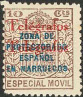 DEPENDENCIAS POSTALES ESPAÑOLAS. Marruecos-Telégrafos. * MH 34Ahh 10 Cts Castaño. SOBRECARGA "TELEG - Marocco Spagnolo