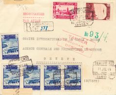 DEPENDENCIAS POSTALES ESPAÑOLAS. SOBRE 241(5), 190, 194 1944. 5 Cts Azul, Cinco Sellos, 50 Cts Rosa Lila Y 2 Pts - Marocco Spagnolo