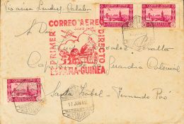 DEPENDENCIAS POSTALES ESPAÑOLAS. SOBRE 190(3) 1948. 50 Cts Lila Rosa, Tres Sellos (carta Tonalizada). VILLA SANJU - Spaans-Marokko