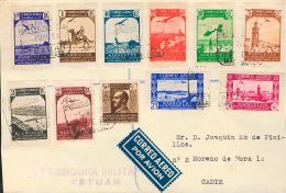 DEPENDENCIAS POSTALES ESPAÑOLAS. SOBRE 186/95 1938. Serie Completa. Certificado Aéreo De TETUAN A CADIZ. A - Marocco Spagnolo