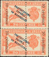 DEPENDENCIAS POSTALES ESPAÑOLAS. Marruecos. * MH 66hz, 66 10 Cts Sobre 20 Cts Rojo, Pareja. Un Sello Variedad SOB - Marocco Spagnolo