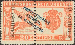 DEPENDENCIAS POSTALES ESPAÑOLAS. Marruecos. * MH 66heb 10 Cts Sobre 20 Cts Rojo. Variedad "L" EN LUGAR DE "I" EN - Spanish Morocco