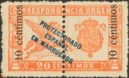 DEPENDENCIAS POSTALES ESPAÑOLAS. Marruecos. * MH 66hea 10 Cts Sobre 20 Cts Rojo. Variedad "M" DE CENTIMOS INVERTI - Spaans-Marokko