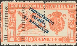 DEPENDENCIAS POSTALES ESPAÑOLAS. Marruecos. * MH 66hdha 10 Cts Sobre 20 Cts Rojo. DOS SOBRECARGAS IMPRESAS EN LA - Spaans-Marokko