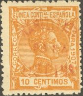 DEPENDENCIAS POSTALES ESPAÑOLAS. Guinea. * MH 58Xhcc 15 Cts Sobre 10 Cts Naranja. SOBRECARGA, En Rojo. MAGNIFICO. - Guinée Espagnole