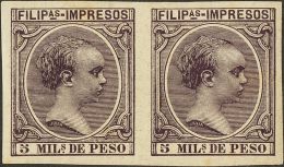 DEPENDENCIAS POSTALES ESPAÑOLAS. Filipinas. * MH 78s(2) 5 Mils Violeta Negro, Pareja (un Sello Puntito Del Tiempo - Filipinas