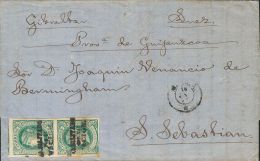 DEPENDENCIAS POSTALES ESPAÑOLAS. Filipinas. SOBRE 20N(2) 1871. 6 2/8 Ctvos Verde HABILITADO POR LA NACION, Pareja - Filippijnen