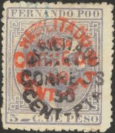 DEPENDENCIAS POSTALES ESPAÑOLAS. Fernando Poo. * MH 11hh 50 Cts Sobre 5 Cts Azul Gris (leve Puntito Claro Sin Imp - Fernando Po