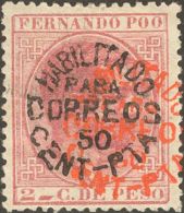 DEPENDENCIAS POSTALES ESPAÑOLAS. Fernando Poo. * MH 10 50 Cts Sobre 2 Cts Carmín. SOBRECARGA DOBLE, Una En - Fernando Poo