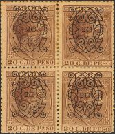 DEPENDENCIAS POSTALES ESPAÑOLAS. Cuba. * MH 82(4) 20 Cts Sobre 20 Cts Castaño, Bloque De Cuatro. MAGNIFICO - Kuba (1874-1898)