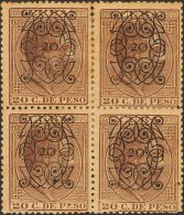 DEPENDENCIAS POSTALES ESPAÑOLAS. Cuba. * MH 82(4) 20 Cts Sobre 20 Cts Castaño, Bloque De Cuatro. MAGNIFICO - Cuba (1874-1898)