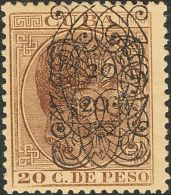 DEPENDENCIAS POSTALES ESPAÑOLAS. Cuba. * MH 76hhxa 20 Cts Sobre 20 Cts Castaño. Variedad SOBRECARGA DOBLE - Kuba (1874-1898)
