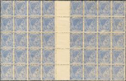 DEPENDENCIAS POSTALES ESPAÑOLAS. Cuba. ** MNH 53(20)+53(20) Dos Bloques De Veinte Del 25 Cts Azul Unidos Por Su C - Cuba (1874-1898)