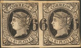 DEPENDENCIAS POSTALES ESPAÑOLAS. Cuba. (*) 17hdh+17hdha ¼ Real Negro, Pareja. Sobrecarga "66", Desplazada - Cuba (1874-1898)