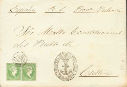 DEPENDENCIAS POSTALES ESPAÑOLAS. Cuba. SOBRE 1860. 1 Real Verde, Pareja. LA HABANA A CULLERA. Matasello PARRILLA - Kuba (1874-1898)