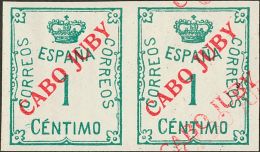 DEPENDENCIAS POSTALES ESPAÑOLAS. Cabo Juby. * MH 19 1 Cts Verde, Pareja. Un Sello SOBRECARGA TRIPLE. MAGNIFICO Y - Kaap Juby