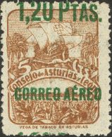 ASTURIAS Y LEON. ** MNH NE14hdv 1´20 Pts Sobre 5 Cts Castaño NO EMITIDO. Variedad SOBRECARGA DESPLAZADA VER - Asturias & Leon