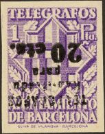 AYUNTAMIENTO DE BARCELONA. Telégrafos. (*) 19his 20 Cts Sobre 1 Pts Violeta. SIN DENTAR Y SOBRECARGA INVERTIDA. M - Barcelona