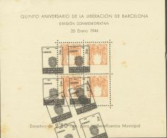 AYUNTAMIENTO DE BARCELONA. * MH 60P 5 Cts Naranja, Hoja Bloque. PRUEBA DE IMPRESION, De Encuadre Del Dibujo. MAGNIFICA Y - Barcelona