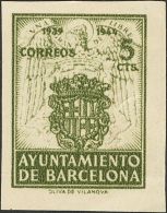 AYUNTAMIENTO DE BARCELONA. (*) 5 Cts Verde Oliva. SIN DENTAR E IMPRESION RECTO-VERSO. MAGNIFICO. - Altri & Non Classificati