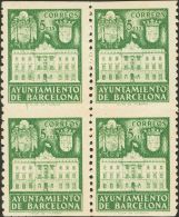 AYUNTAMIENTO DE BARCELONA. * MH 35(4) 5 Cts Verde, Bloque De Cuatro. SIN DENTADO HORIZONTAL. MAGNIFICO Y RARO, NO CATALO - Other & Unclassified