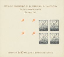 AYUNTAMIENTO DE BARCELONA. (*) 30 Hoja Bloque (5 Cts Negro, Rojo Y Amarillo). SIN DENTAR Y COLOR NEGRO DESPLAZADO. MAGNI - Other & Unclassified