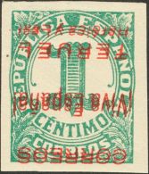 EMISIONES LOCALES PATRIOTICAS. Teruel. ** MNH 1hhii 1 Cts Verde. Variedad SOBRECARGA INVERTIDA Y DOBLE. MAGNIFICO Y RARO - Emissioni Nazionaliste