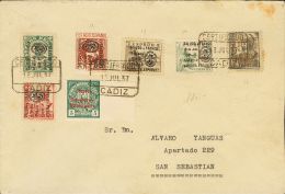 EMISIONES LOCALES PATRIOTICAS. Cadiz. SOBRE 11/16 1937. Serie Completa Y Benéfico De 5 Cts. Certificado De CADIZ - Nationalist Issues