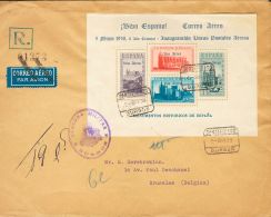 EMISIONES LOCALES PATRIOTICAS. Burgos. SOBRE 95 1938. Hoja Bloque. Certificado Aéreo De BURGOS A BRUSELAS (BELGIC - Emissions Nationalistes
