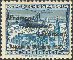 EMISIONES LOCALES PATRIOTICAS. Barcelona. ** MNH 21 2 Pts Azul. MAGNIFICO Y RARO. - Emisiones Nacionalistas