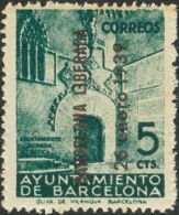 EMISIONES LOCALES PATRIOTICAS. Barcelona. ** MNH 18 5 Cts Azul. MAGNIFICO Y MUY RARO. - Emisiones Nacionalistas