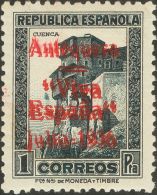 EMISIONES LOCALES PATRIOTICAS. ** MNH 14hh 1 Pts Negro. Variedad SOBRECARGA DOBLE. MAGNIFICO Y MUY RARO. (Edifil 2011: + - Emissions Nationalistes