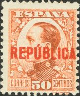 EMISIONES LOCALES PATRIOTICAS. Valencia. * MH NE3 50 Cts Naranja (NºA289,929). MAGNIFICO Y RARO, NO MAS DE CIEN EJE - Republikanische Ausgaben