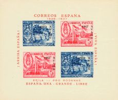 GUERRA CIVIL. Locales. ** MNH Hoja Bloque EPILA 5 Cts Azul + 5 Cts Rosa PRO AVION, En Negro. VARIEDAD SIN NUMERACION AL - Altri & Non Classificati