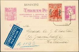 ENTEROS POSTALES. SOBRE EP75, 768 1938. 25 Cts Lila Sobre Tarjeta Entero Postal Certificada De BARCELONA A LA HAYA (HOLA - Andere & Zonder Classificatie