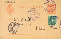 ENTEROS POSTALES. SOBRE EP45, 242 1905. 10 Cts Naranja Sobre Tarjeta Entero Postal De ENGUERA A PARIS (FRANCIA), Con Fra - Autres & Non Classés