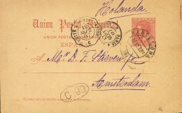 ENTEROS POSTALES. SOBRE EP15 1887. 10 Cts Carmín Sobre Tarjeta Entero Postal De BARCELONA A AMSTERDAM (HOLANDA). - Otros & Sin Clasificación