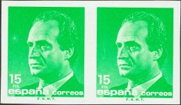 2º CENTENARIO. ** MNH 3004s(2) 15 Pts Verde Esmeralda, Pareja. SIN DENTAR. MAGNIFICA. Cert. CEM. (Edifil 2017: +500 - Autres & Non Classés