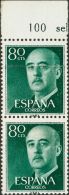 2º CENTENARIO. ** MNH 1152x(2) 80 Cts Verde, Pareja Vertical. Variedad EMPALME DE PAPEL. MAGNIFICO Y RARO. (Edifil - Andere & Zonder Classificatie