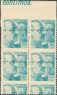 ESTADO ESPAÑOL. General Franco. Dentado Grueso. ** MNH 924dh(4) 30 Cts Azul, Bloque De Cuatro, Borde De Hoja Supe - Other & Unclassified