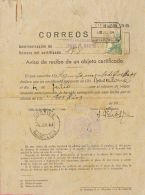 ESTADO ESPAÑOL. Cifras Y Cid. SOBRE 918 1944. 15 Cts Verde. Aviso De Recibo De Certificado De BARCELONA A DOSRIUS - Andere & Zonder Classificatie