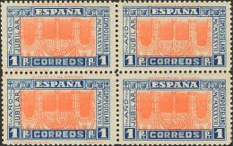 ESTADO ESPAÑOL. Año Santo. ** MNH 835ei(4) 1 Pts Azul Y Naranja, Bloque De Cuatro. CENTRO INVERTIDO (leve - Autres & Non Classés