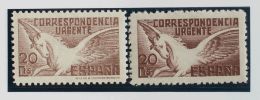 ESTADO ESPAÑOL. Cid, Cifras E Isabel. ** MNH 832, 861 Dos Sellos Urgentes Del 20 Cts Marrón, Con Y Sin Pie - Otros & Sin Clasificación