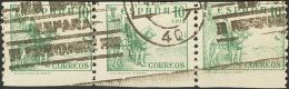 ESTADO ESPAÑOL. Cid, Cifras E Isabel. º 817sh(3) 10 Cts Verde, Tira De Tres. Variedad SIN DENTADO HORIZONTAL - Other & Unclassified