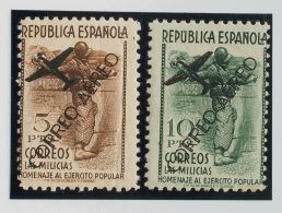 II REPUBLICA. Milicias. ** MNH 799/00FN 5 Pts Castaño Y 10 Pts Verde. Sobrecarga CORREO AEREO. MAGNIFICA. (Edifil - Andere & Zonder Classificatie