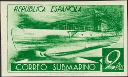 II REPUBLICA. Submarino. (*) 776ccds 2 Pts Verde Amarillento. CAMBIO DE COLOR Y SIN DENTAR. MAGNIFICO. (Edifil 2015: 40& - Altri & Non Classificati