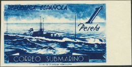 II REPUBLICA. Submarino. (*) 775cchs 1 Pts Azul índigo. CAMBIO DE COLOR Y SIN DENTAR. MAGNIFICO Y RARO. (Edifil 2 - Autres & Non Classés