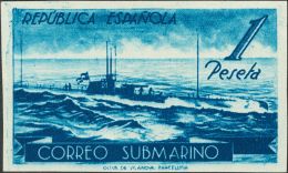 II REPUBLICA. Submarino. (*) 775ccgs 1 Pts Azul. CAMBIO DE COLOR Y SIN DENTAR. MAGNIFICO. (Edifil 2015: 198€) - Autres & Non Classés