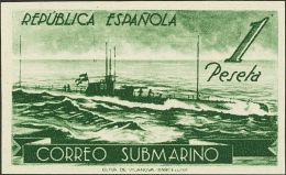II REPUBLICA. Submarino. (*) 775ccfs 1 Pts Verde Oscuro. COLOR CAMBIADO Y SIN DENTAR. MAGNIFICO. (Edifil 2015: 198€ - Autres & Non Classés